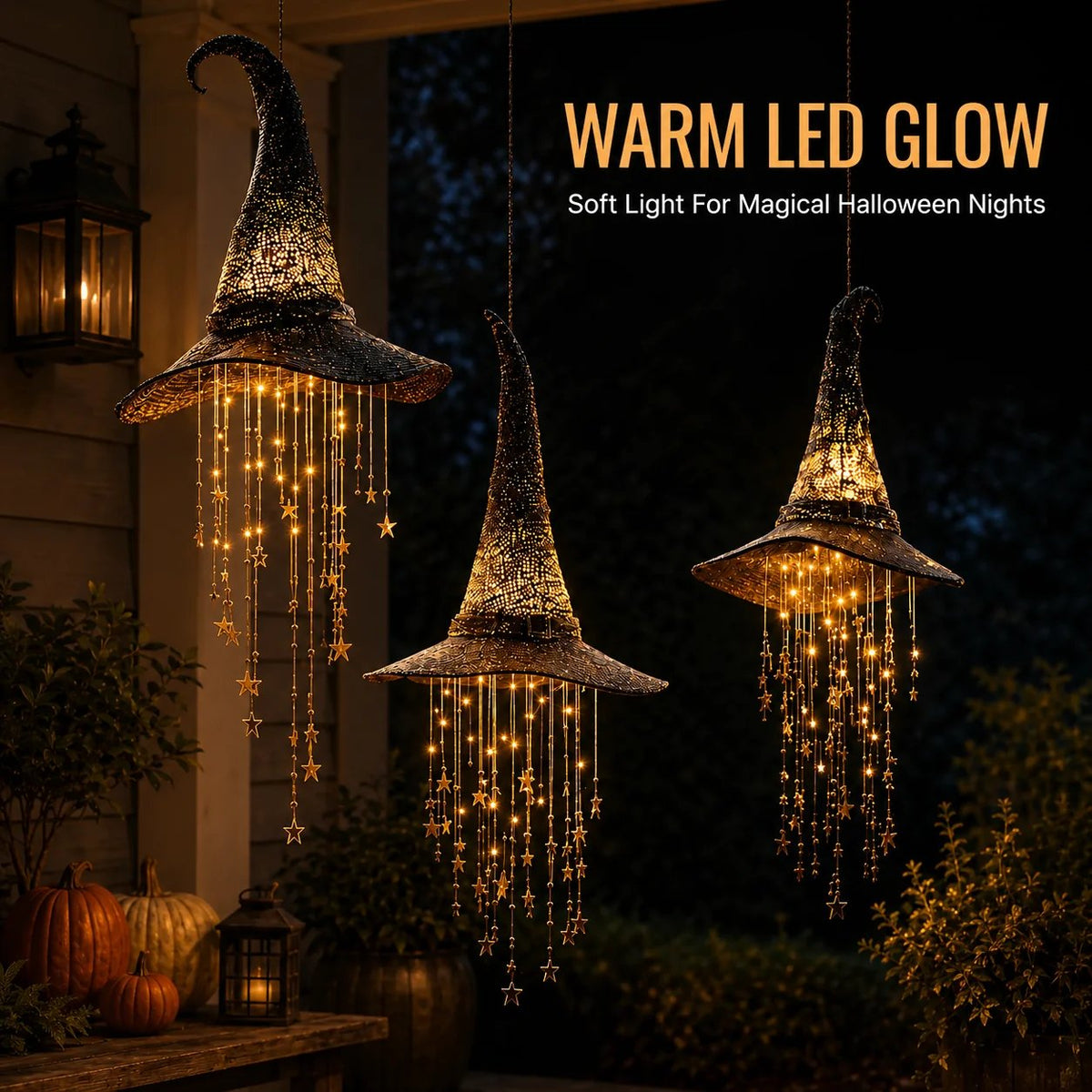 Lighted Witch Hat Hanging Chime Battery-Powered Halloween D cor with Remote Control