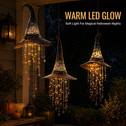 Lighted Witch Hat Hanging Chime Battery-Powered Halloween D cor with Remote Control