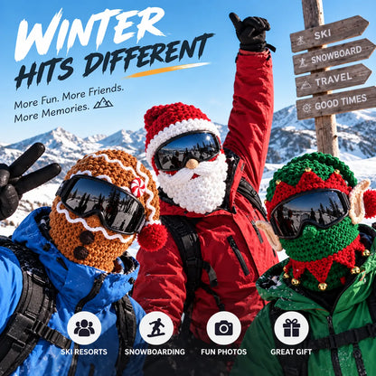 3D Christmas Knit Ski Mask | Warm Full-Face Cover in 3 Festive Styles for Ski Trips, Parties & Winter Adventures