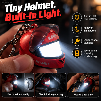 Mini Motorcycle Helmet LED Keychain Light-Up Rider Charm for Keys, Bags & Gifts