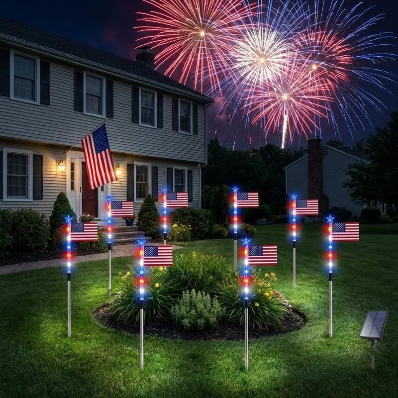 250th Independence Celebration: 8 Solar American Flag Pathway Lights