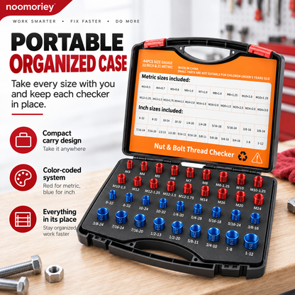 26/44-Piece Nut & Bolt Thread Checker Metric & SAE Thread Gauge Kit with Storage Case
