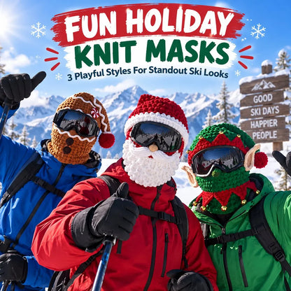 3D Christmas Knit Ski Mask | Warm Full-Face Cover in 3 Festive Styles for Ski Trips, Parties & Winter Adventures