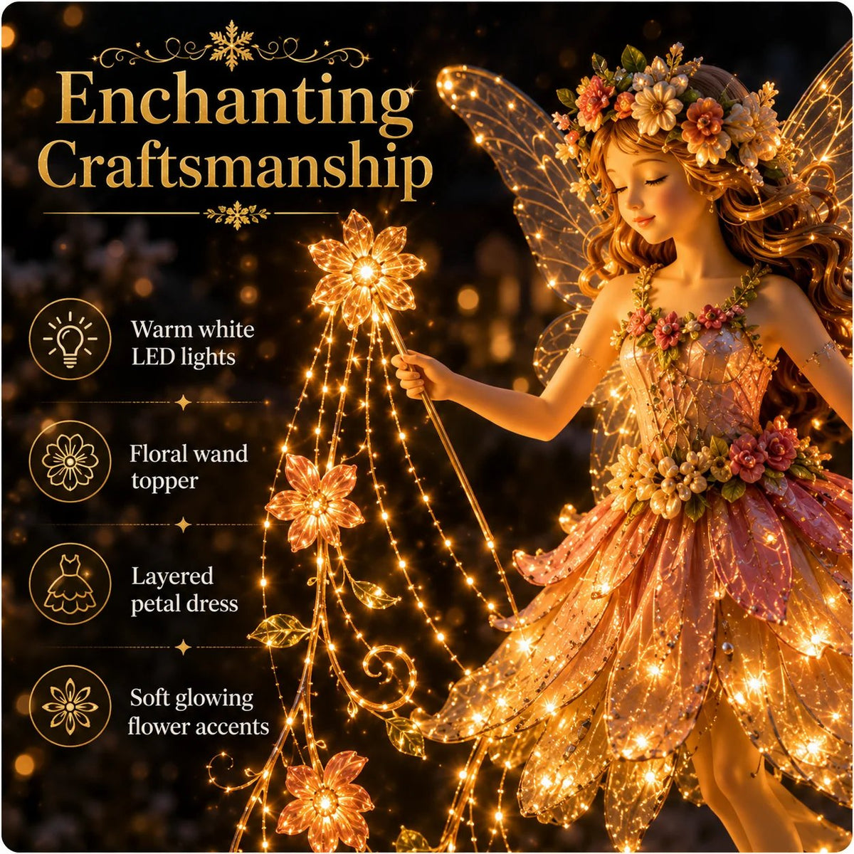 Enchanted Flower Fairy Solar Garden Light Magical Glowing Outdoor Christmas Yard Decor