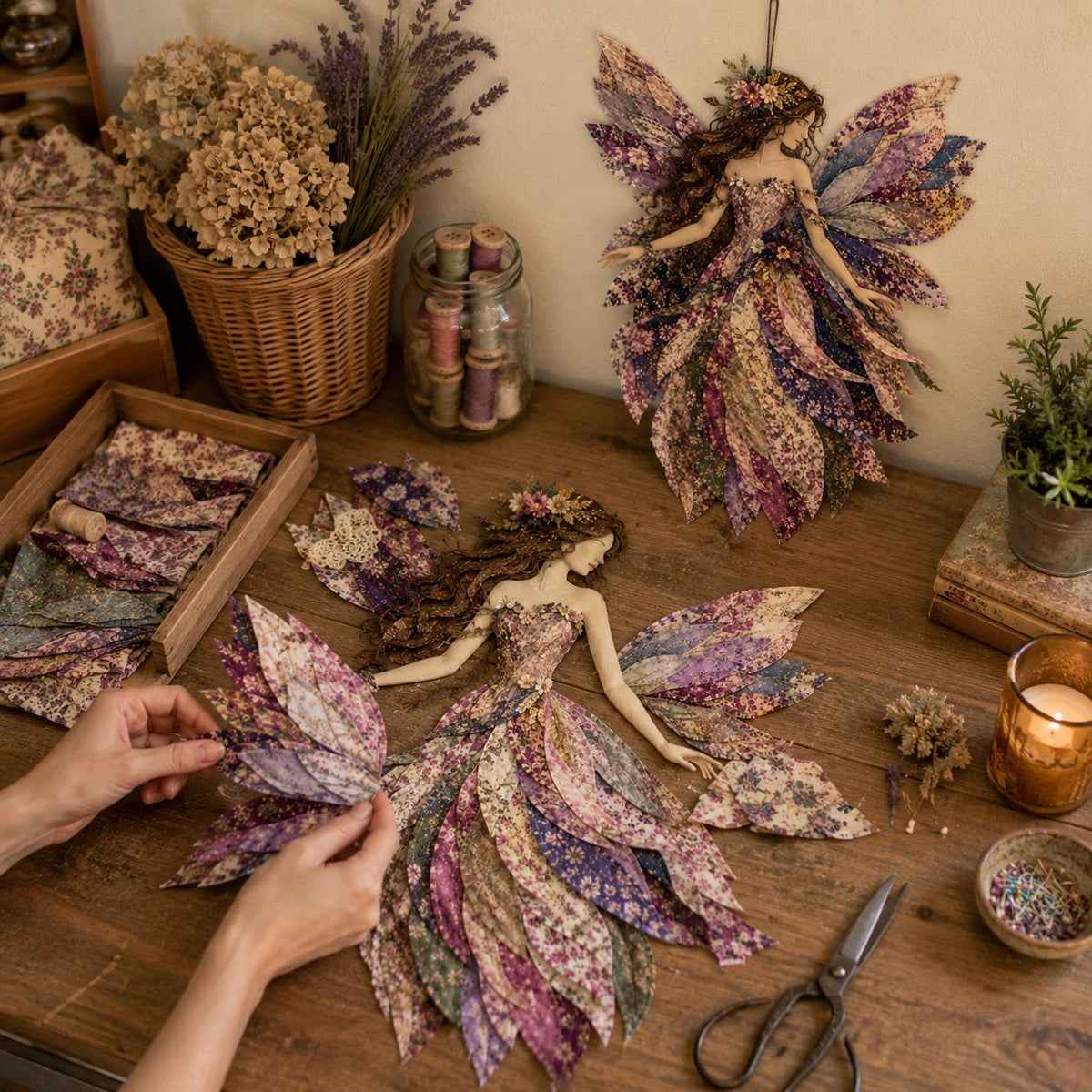 Premium Fairy Patchwork DIY Kit | High-Quality Layered Fabric with Floral Wings DIY Handmade Fantasy Wall Decor