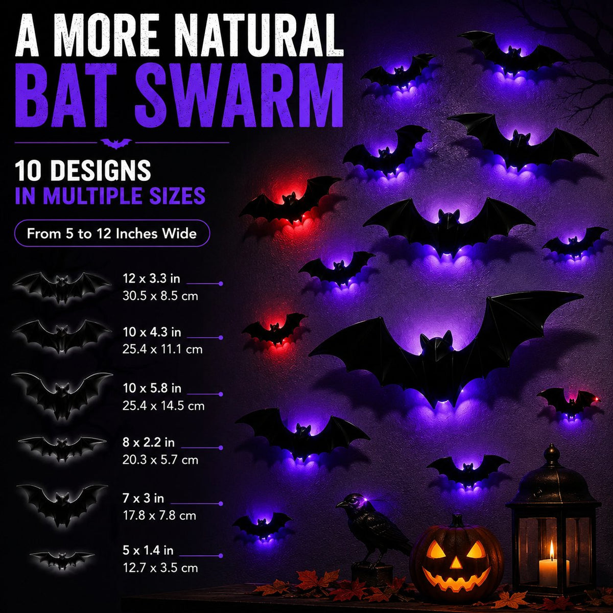 3D LED Glowing Bat Wall Decorations Halloween Flying Bat Swarm Set