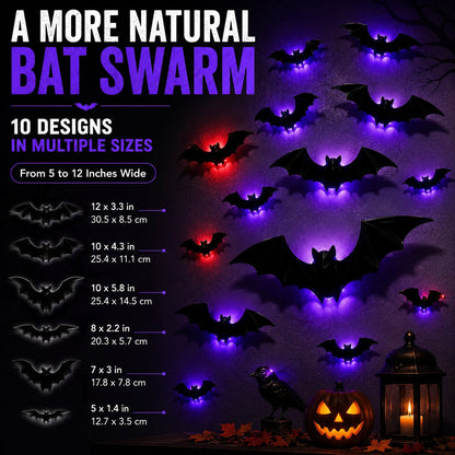 3D LED Glowing Bat Wall Decorations Halloween Flying Bat Swarm Set