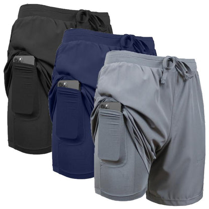 3-Pack Men's 2 in 1 Stretch Active Quick Dry Gym Running Shorts With Liner