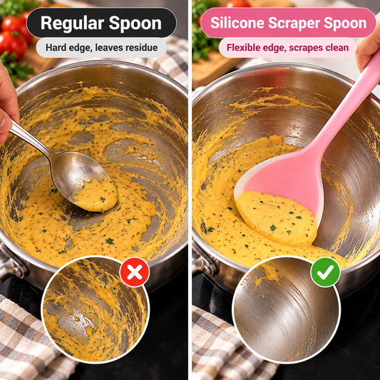2-in-1 Silicone Scraper Ladle Flexible Cooking Spoon for Scooping, Stirring & Scraping Every Last Drop
