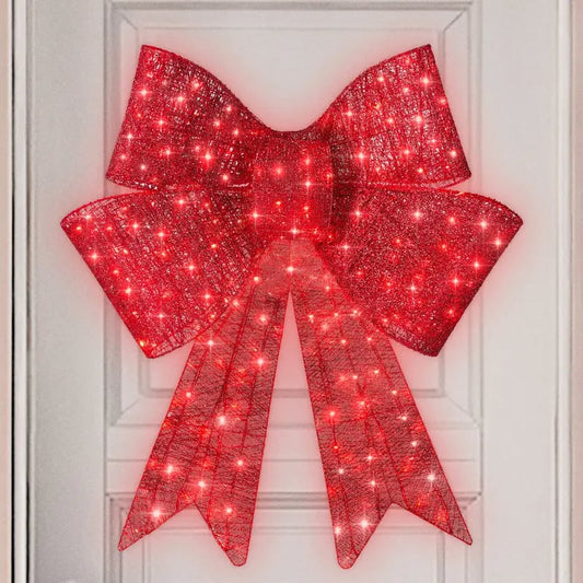 24 48 Giant Lighted Christmas Bow Red LED Outdoor Decoration with 8 Modes & Timer