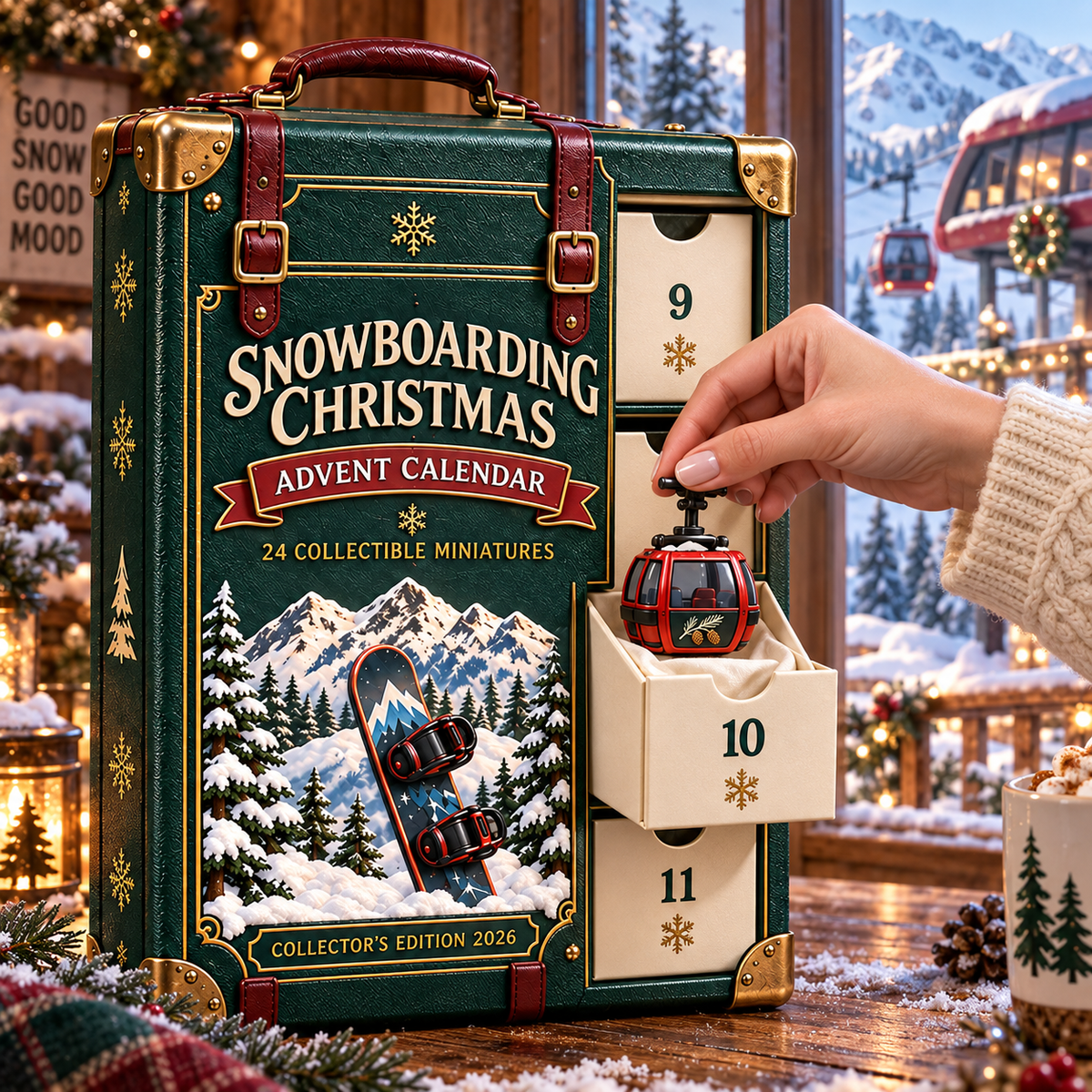 2026 Snowboarding Christmas Advent Calendar 24 Unique Collectible Miniatures for Snowboard Lovers & Mountain Adventures