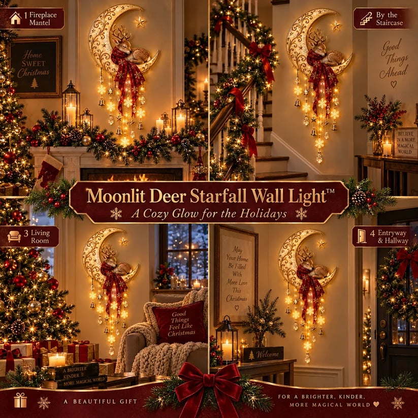 Moonlit Deer Starfall Wall Light Lighted Christmas Wall Decor