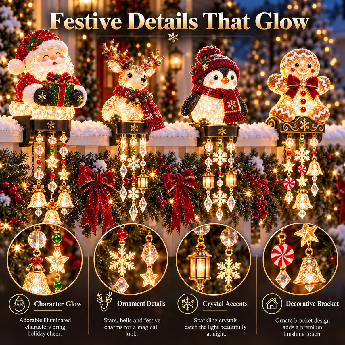 Christmas Porch Railing Lights 4 Festive Character Designs