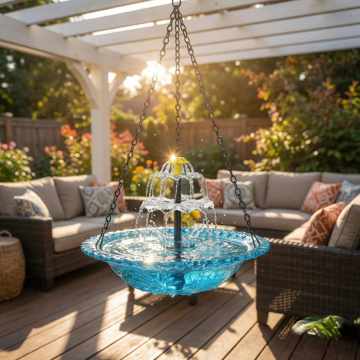 Year --Solar Cascade Hanging Bird Bath Fountain