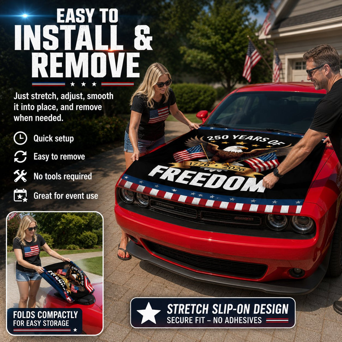 Patriotic American Flag Car Hood Cover
