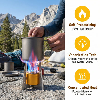 Self-Pressurized Alcohol Stove Lightweight Aluminum & Copper Burner for Hiking, Camping & Survival