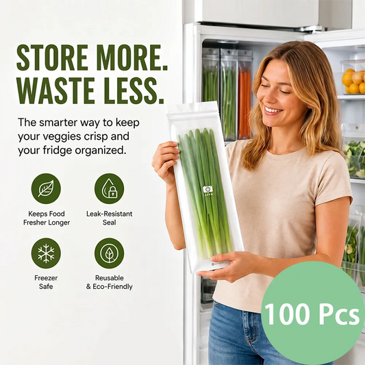 50/100PCS Reusable Long Food Storage Bags, Double-Zip Seal Freshness Bags for Kitchen