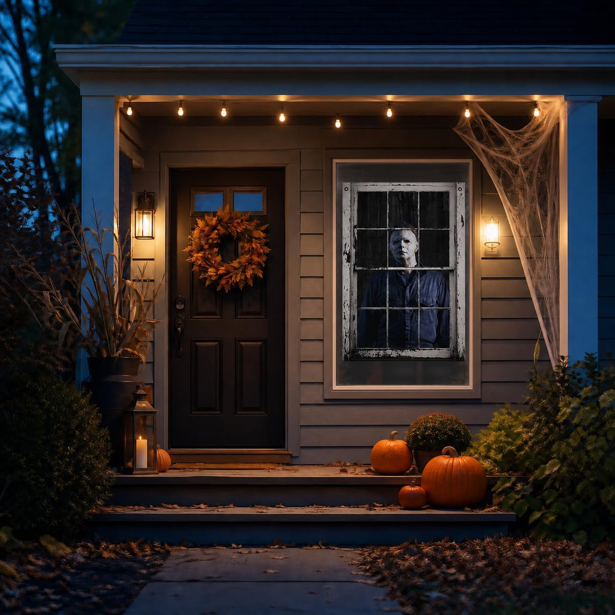 [Scare Neighbors] 3D Halloween Window Poster: Realistic Horror Scene