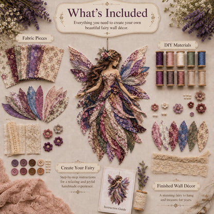 Premium Fairy Patchwork DIY Kit | High-Quality Layered Fabric with Floral Wings DIY Handmade Fantasy Wall Decor