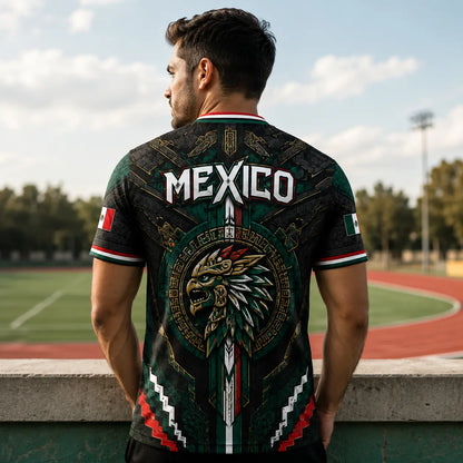 2026 Mexico Eagle Warrior Soccer Jersey Aztec Calendar Graphic V-Neck Fan Shirt for Men