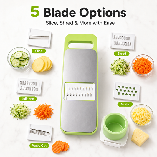5-in-1 Multifunction Vegetable Slicer & Grater Interchangeable Kitchen Food Prep Cutter