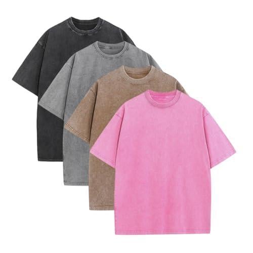 1/4 Pack Oversized T shirts for Men Gym Vintage Heavyweight T Shirts Cotton Workout Acid Wash Baggy Tees