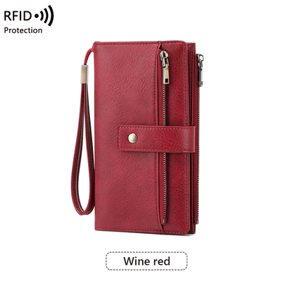 Women's long wallet, stylish clutch, elegant solid color RFID blocking leather wallet!
