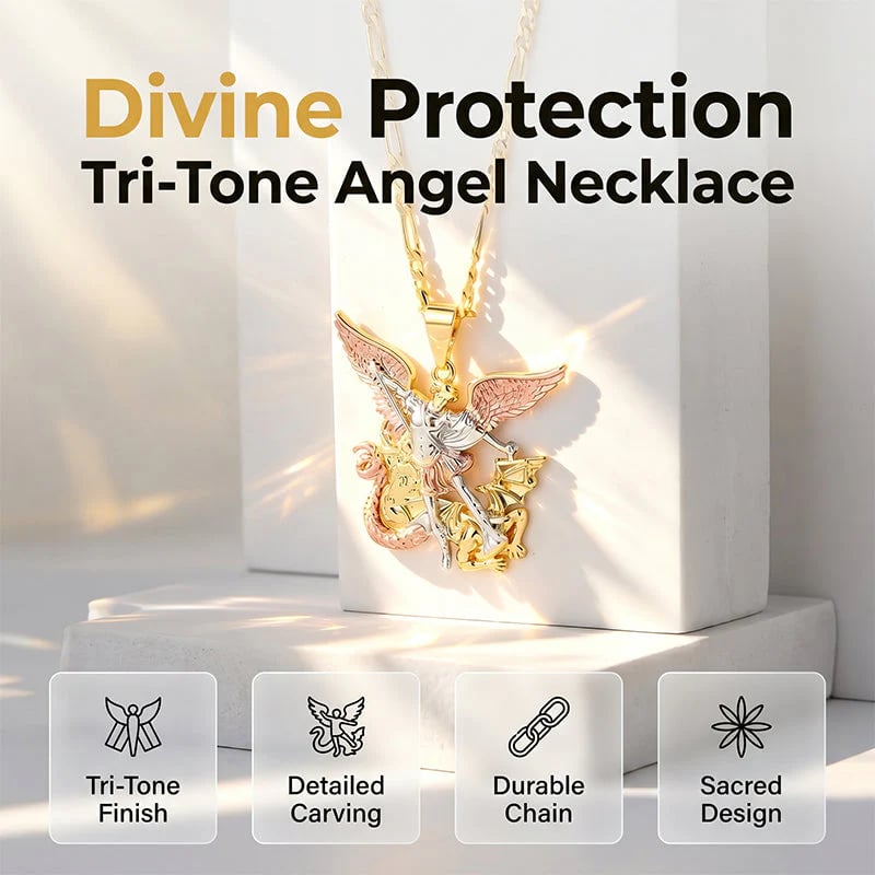 2026 Arrivals Tri-Tone Angel Guardian Pendant Necklace Elegant & symbolic Perfect for daily wear or gifting delicate