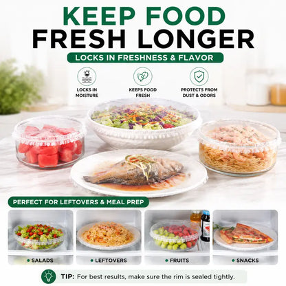 Disposable Elastic Stretch Food Covers 100PCS | Quick Food Storage for Bowls & Plates