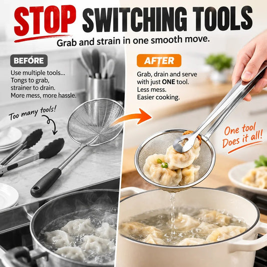 2pack-2-in-1 Stainless Steel Strainer Tongs Grab, Drain & Serve with One Tool