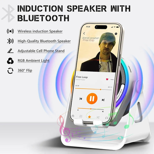 4-in-1 Wireless Induction Bluetooth Speaker Phone Stand + RGB Light