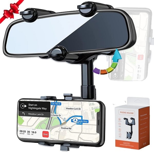 360 Rotatable and Retractable-Car Rearview Mirror Phone Holder