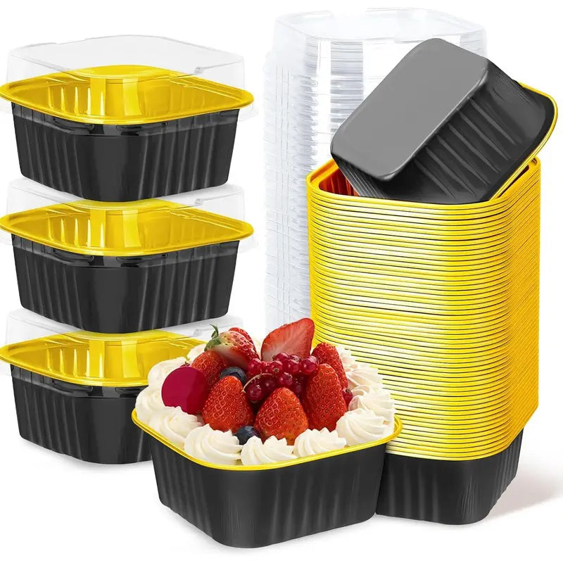30-Pack Pink Mini Foil Cake Pans with Lids 5oz Disposable Dessert Cups