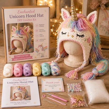 Fantasy Hood Hat DIY Crochet Kit | Premium Soft Yarn Materials with Step-by-Step Guide DIY Handmade Wearable Character