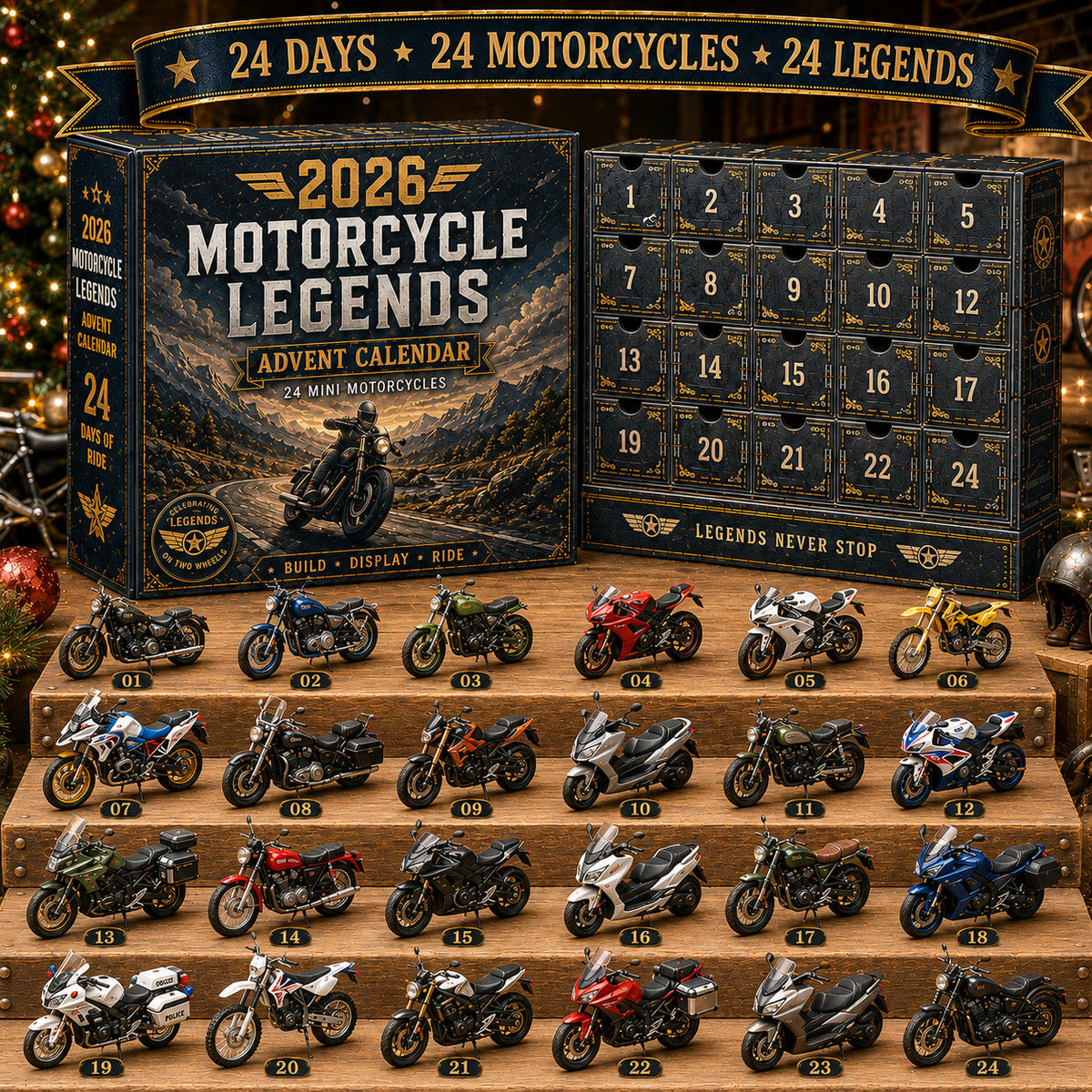 2026 Motorcycle Legends Advent Calendar 24 Days, 24 Mini Motorcycles, 24 Legendary Rides