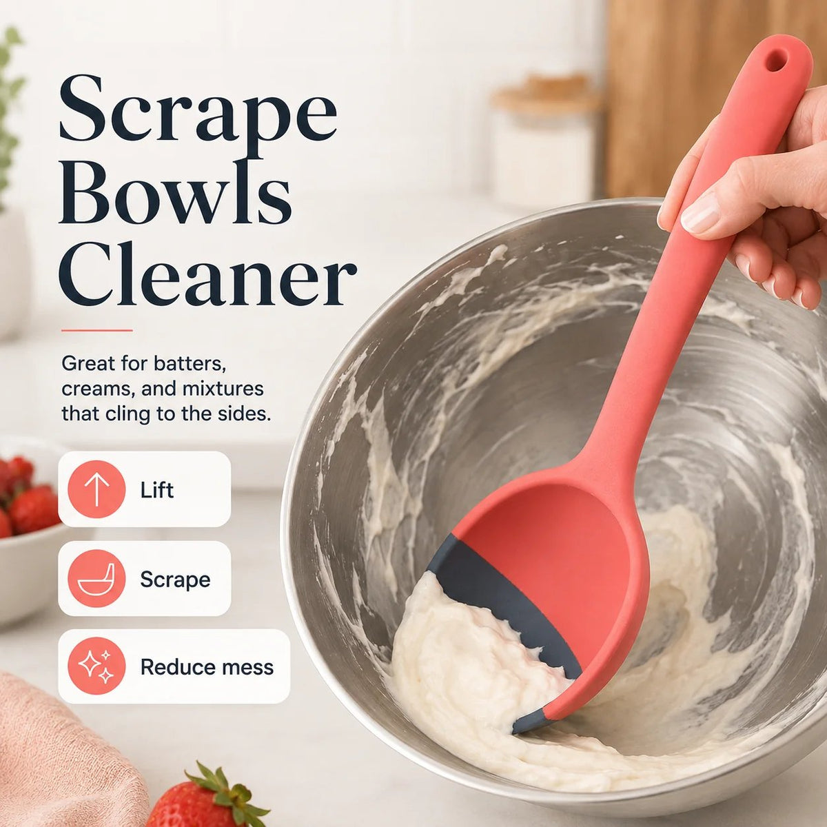 2-in-1 Silicone Scoop & Scraper Spoon Multi-Purpose Cooking & Serving Utensil