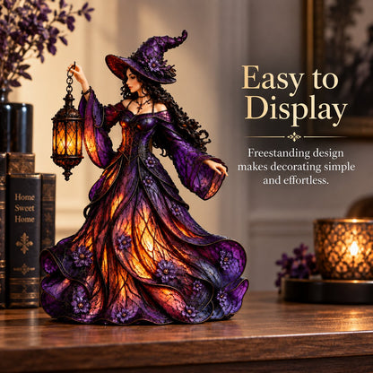 Gotische Halloween-Hexenfigur mit LED-Laterne