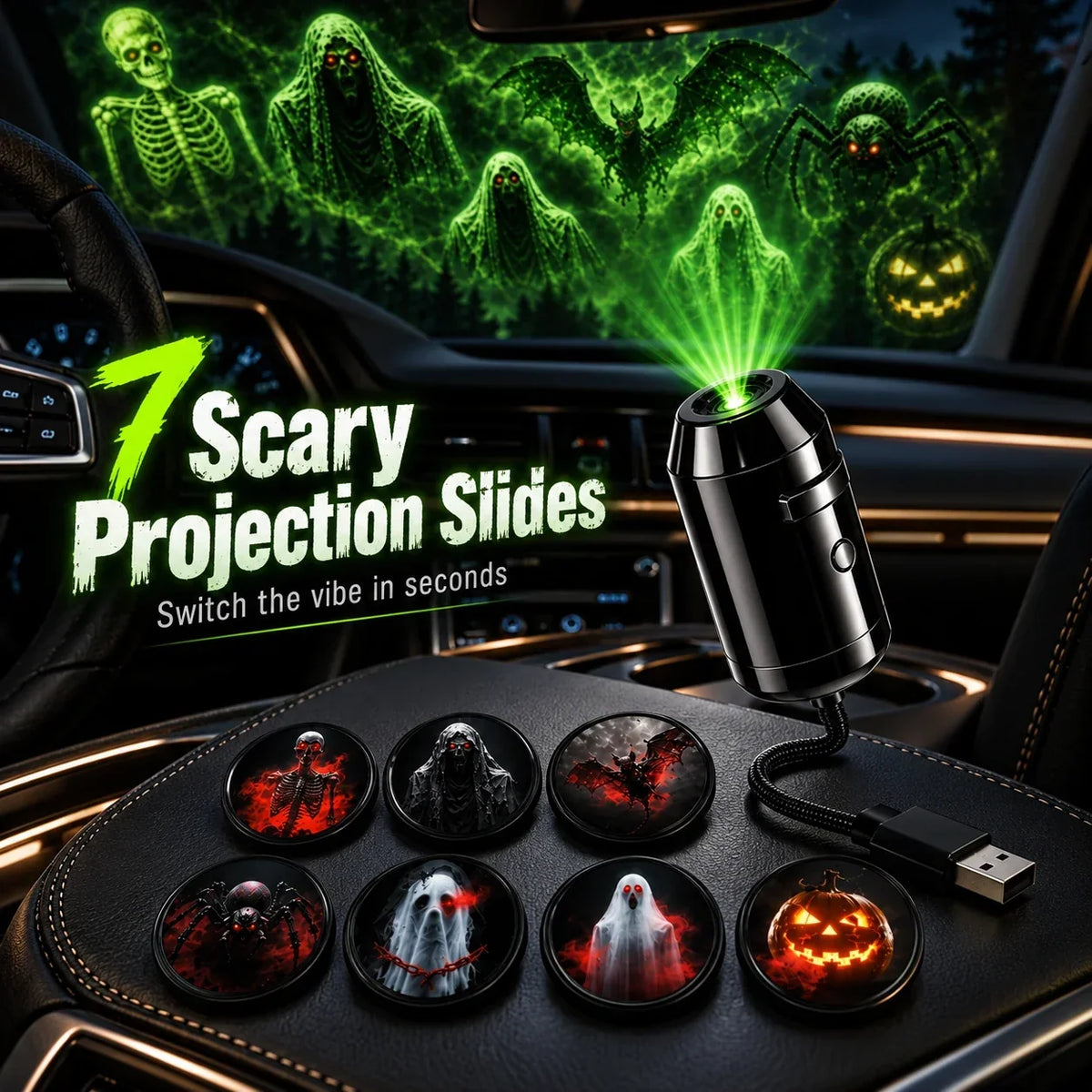 Halloween USB Ghost Projector 7 Spooky Slides & 360 Adjustable Light