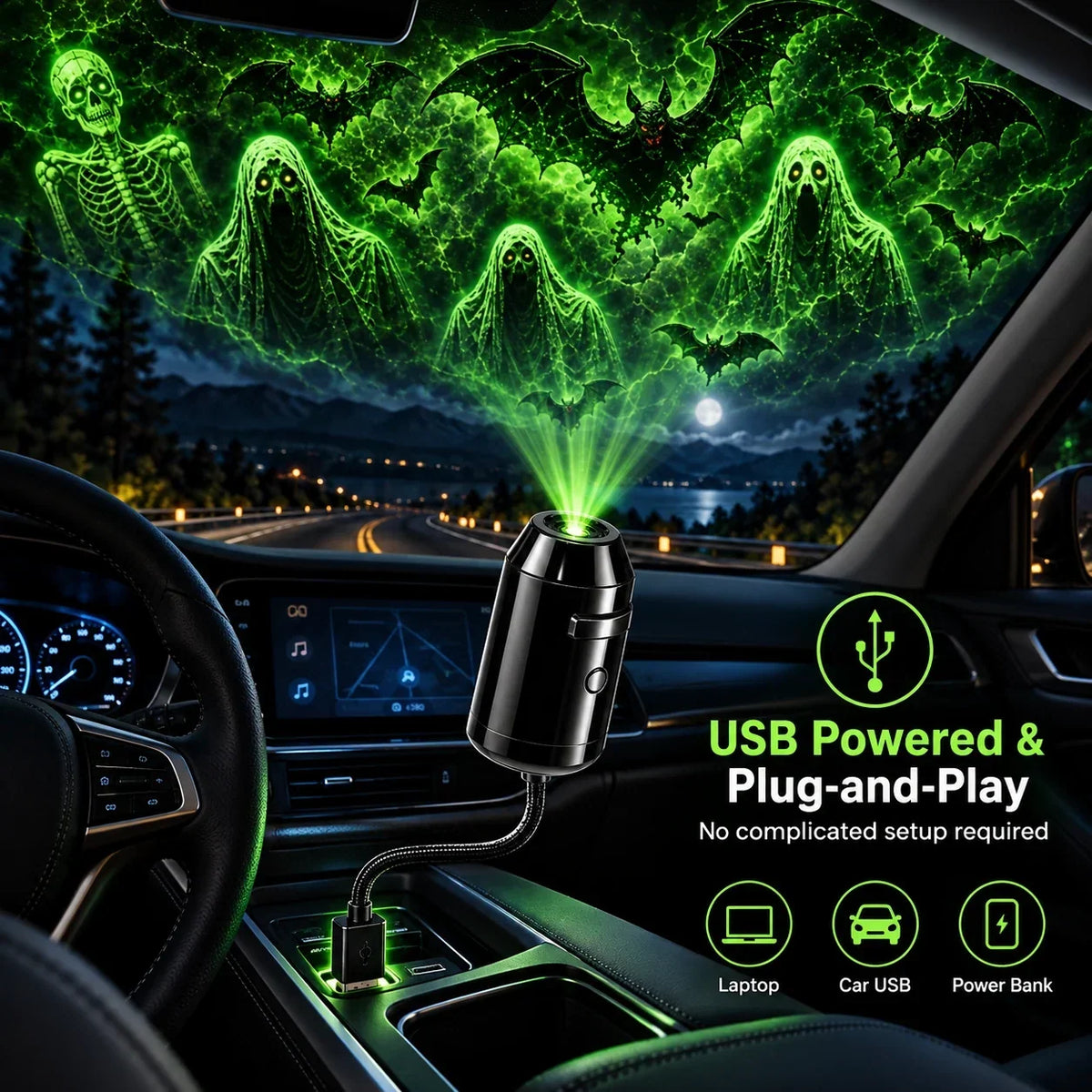Halloween USB Ghost Projector 7 Spooky Slides & 360 Adjustable Light