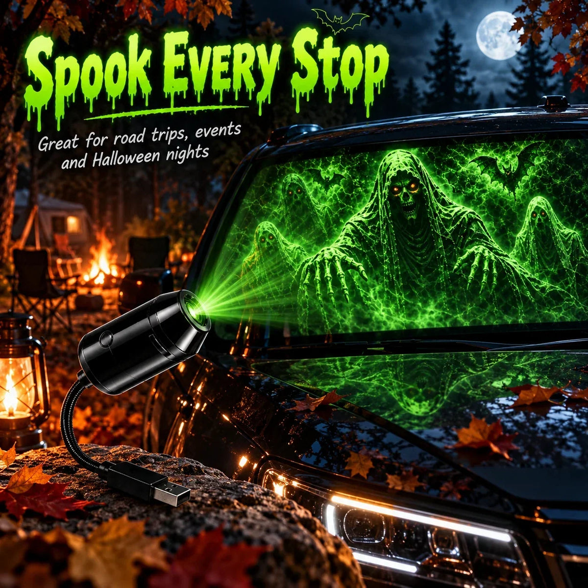 Halloween USB Ghost Projector 7 Spooky Slides & 360 Adjustable Light