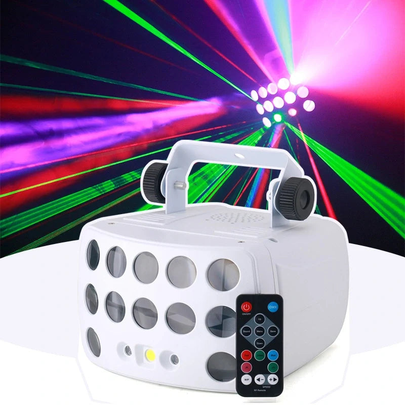 3-in-1 DJ Party Lights RGBW Derby Beam, Sound Activated + Remote