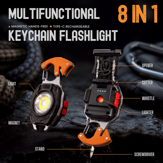 8-in-1 Rechargeable Keychain Flashlight Multi-Tool