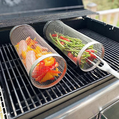 BBQ 360 Rolling Grilling Basket | Non-Stick Rotisserie Grill Basket for Meat, Vegetables & More
