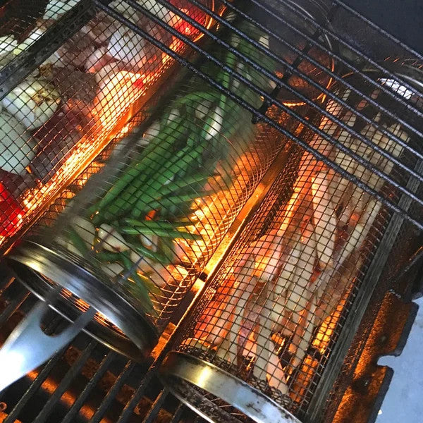 BBQ 360 Rolling Grilling Basket | Non-Stick Rotisserie Grill Basket for Meat, Vegetables & More
