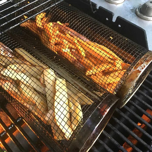 BBQ 360 Rolling Grilling Basket | Non-Stick Rotisserie Grill Basket for Meat, Vegetables & More