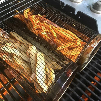 BBQ 360 Rolling Grilling Basket | Non-Stick Rotisserie Grill Basket for Meat, Vegetables & More
