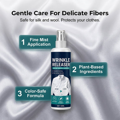 Instant wrinkle release no iron, travel-ready, static-free & fresh