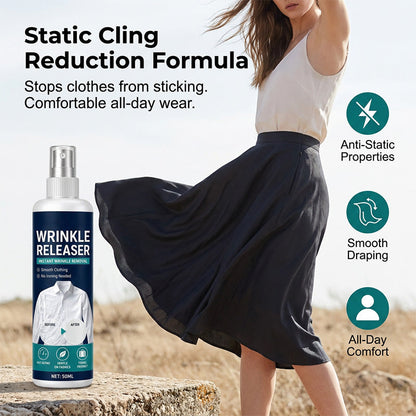 Instant wrinkle release no iron, travel-ready, static-free & fresh