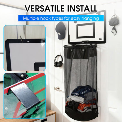 Over-the-Door Basketball Laundry Hamper | Creative Score Game, Big Black Mesh Net, Acrylic/Wood Backboard