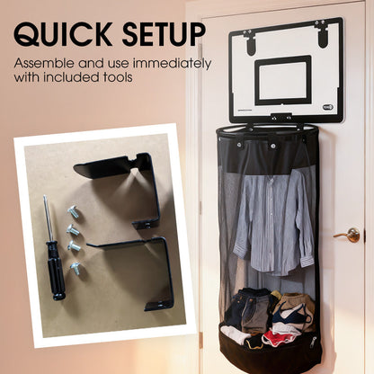 Over-the-Door Basketball Laundry Hamper | Creative Score Game, Big Black Mesh Net, Acrylic/Wood Backboard
